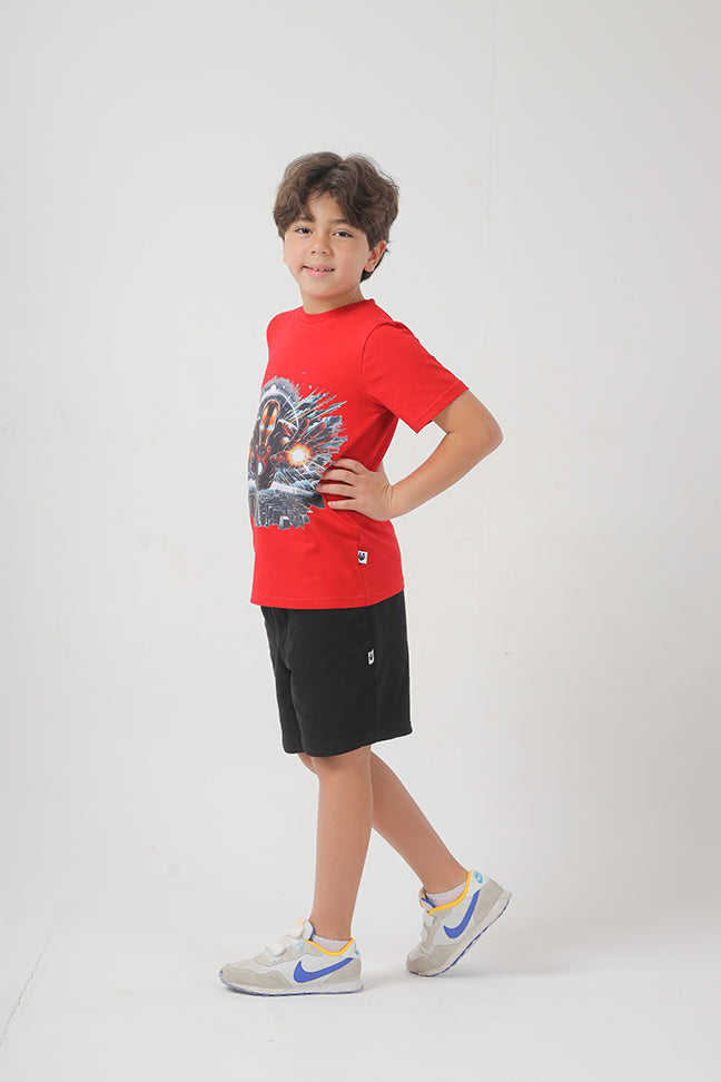 Black Cotton Short For Boys