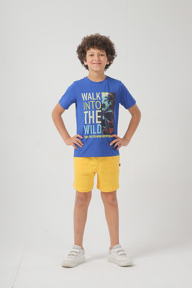 Yellow Cotton Short For Boys