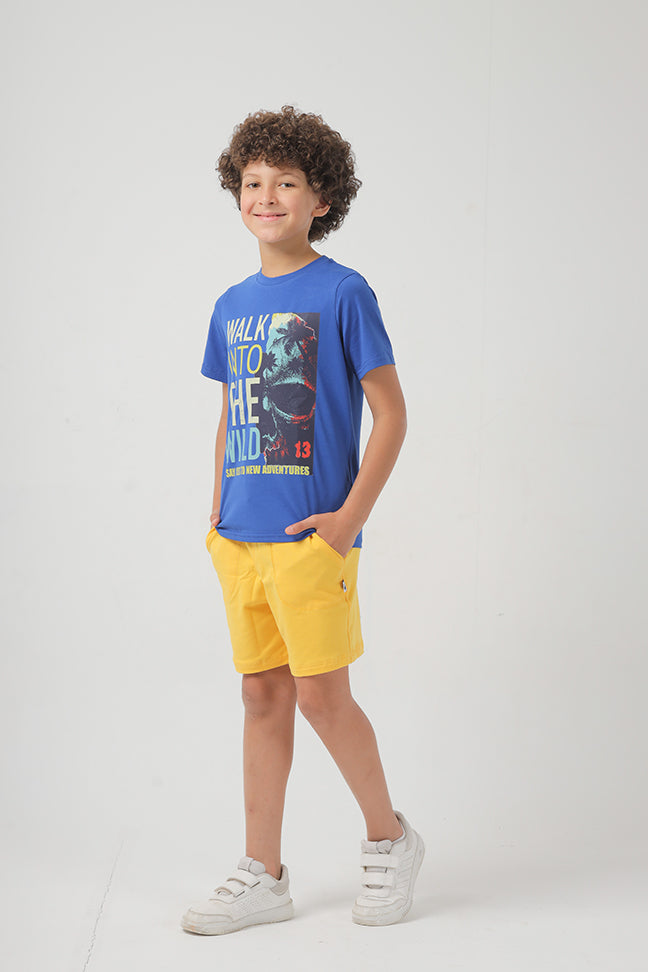 Yellow Cotton Short For Boys