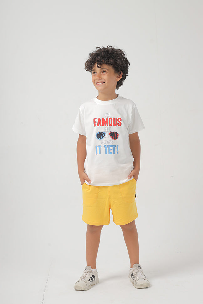 Yellow Cotton Short For Boys