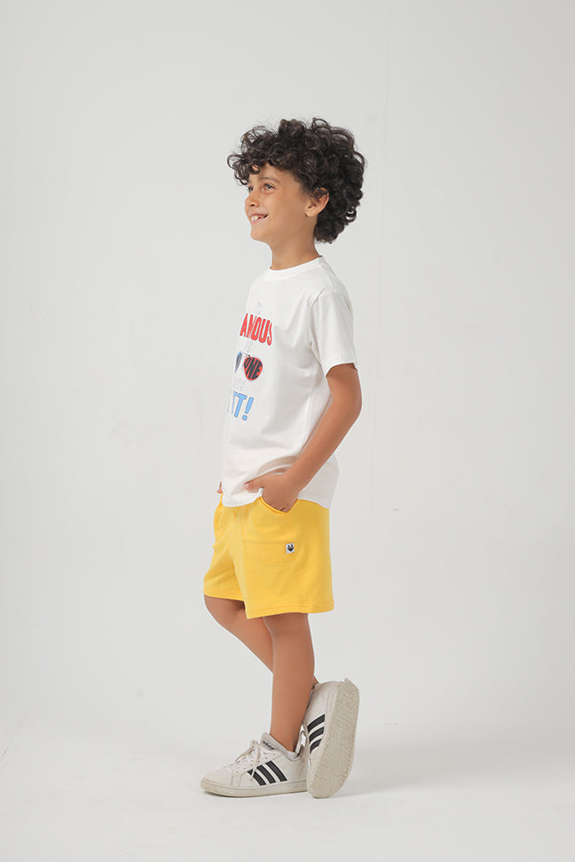 Yellow Cotton Short For Boys