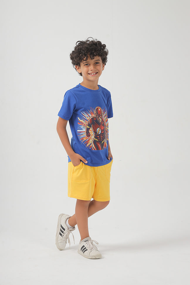 Yellow Cotton Short For Boys