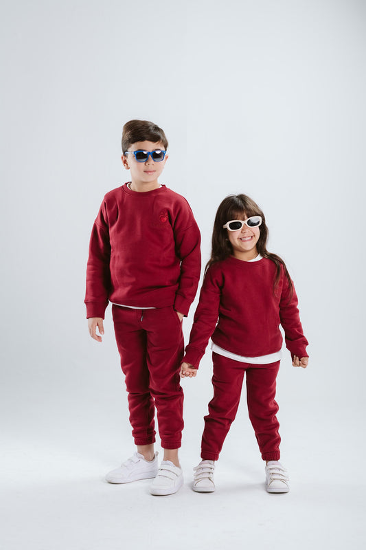 2 pieces plain fleece set-maroon