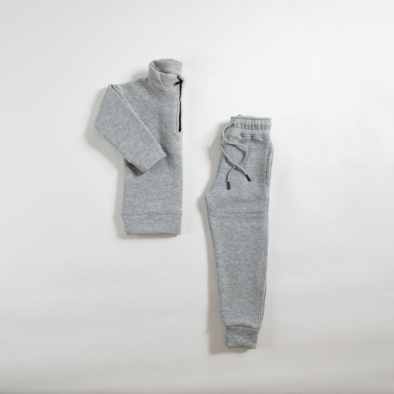 2 pieces quarter zip fleece set-grey