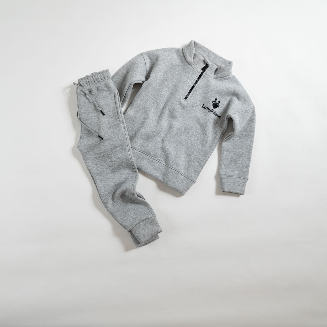 2 pieces quarter zip fleece set-grey